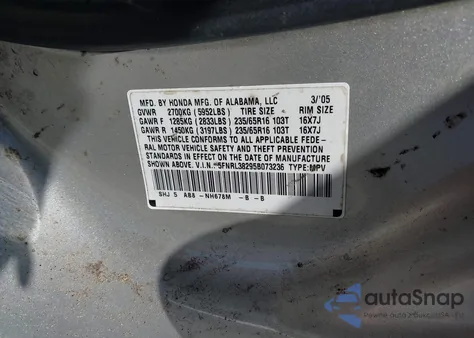 2005 Honda Odyssey Lx z USA, uszkodzony, nr VIN 5FNRL38295B073236